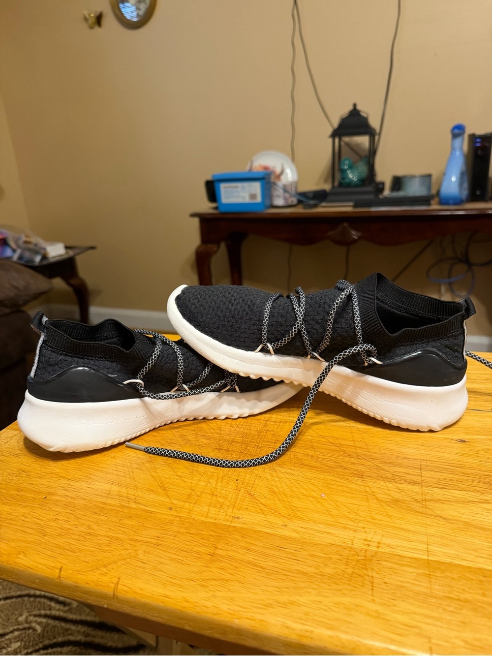 adidas Women's Black Knit Slip-On Athletic Shoes with White Sole